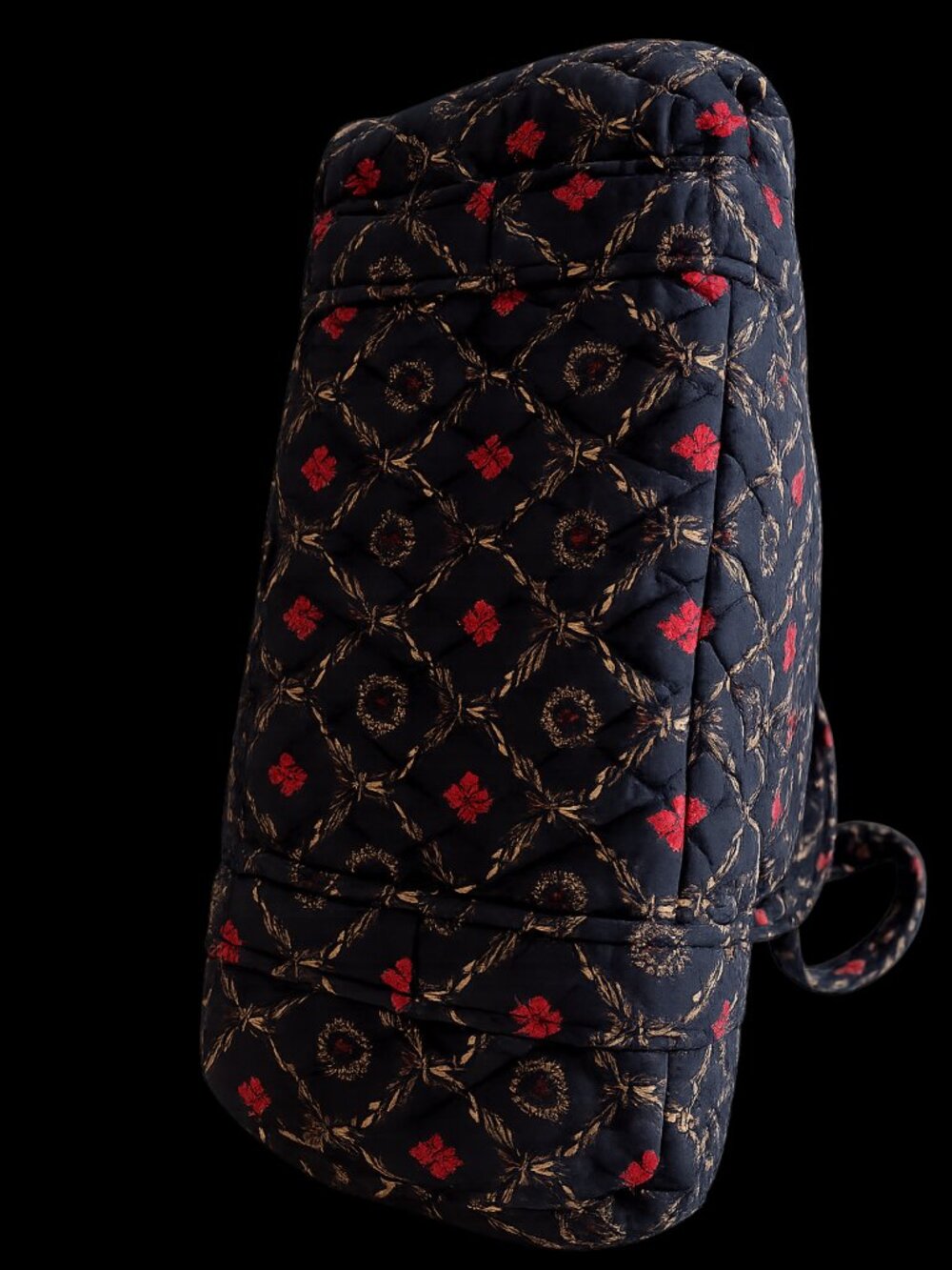 Vera Bradley Quilted Tote in Black with Red & Green Floral Accents - Picture 4 of 8
